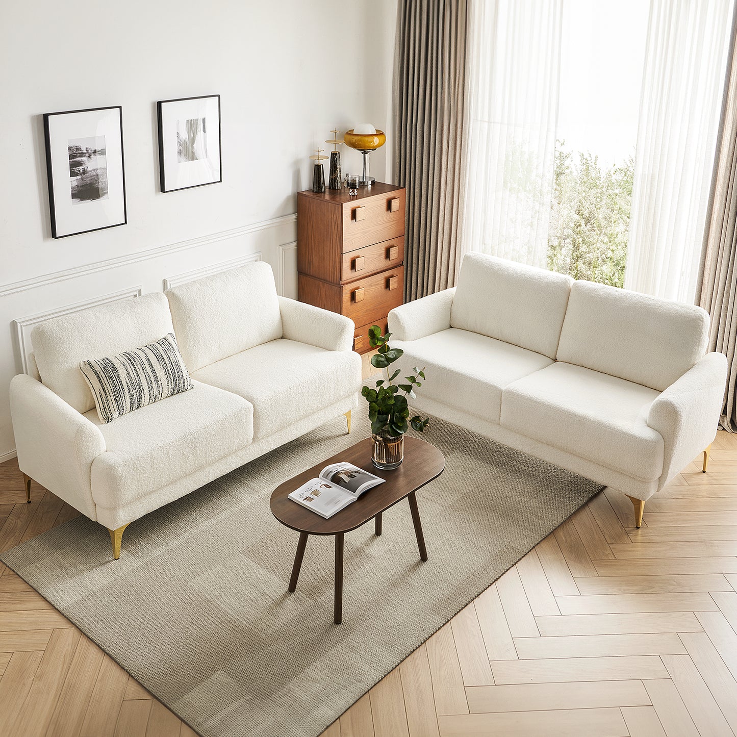 Atopston 63" Boucle Loveseat Sofa for Living Room Apartment, White Bouclé