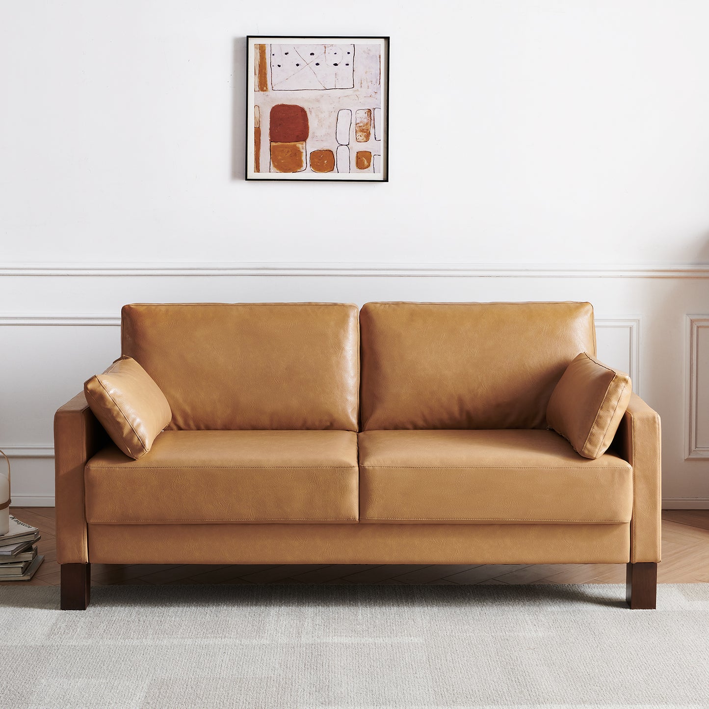 Atopston 66'' Faux Leather Couch for compact apartment and office, Tan