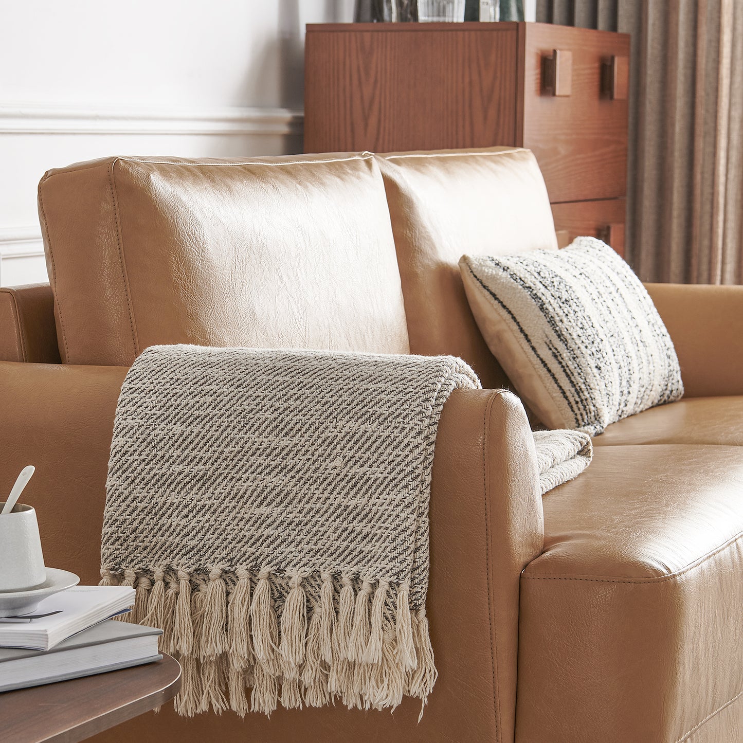 Atopston 63" Faux Leather Loveseat Sofa for Living Room Apartment, Tan Leather