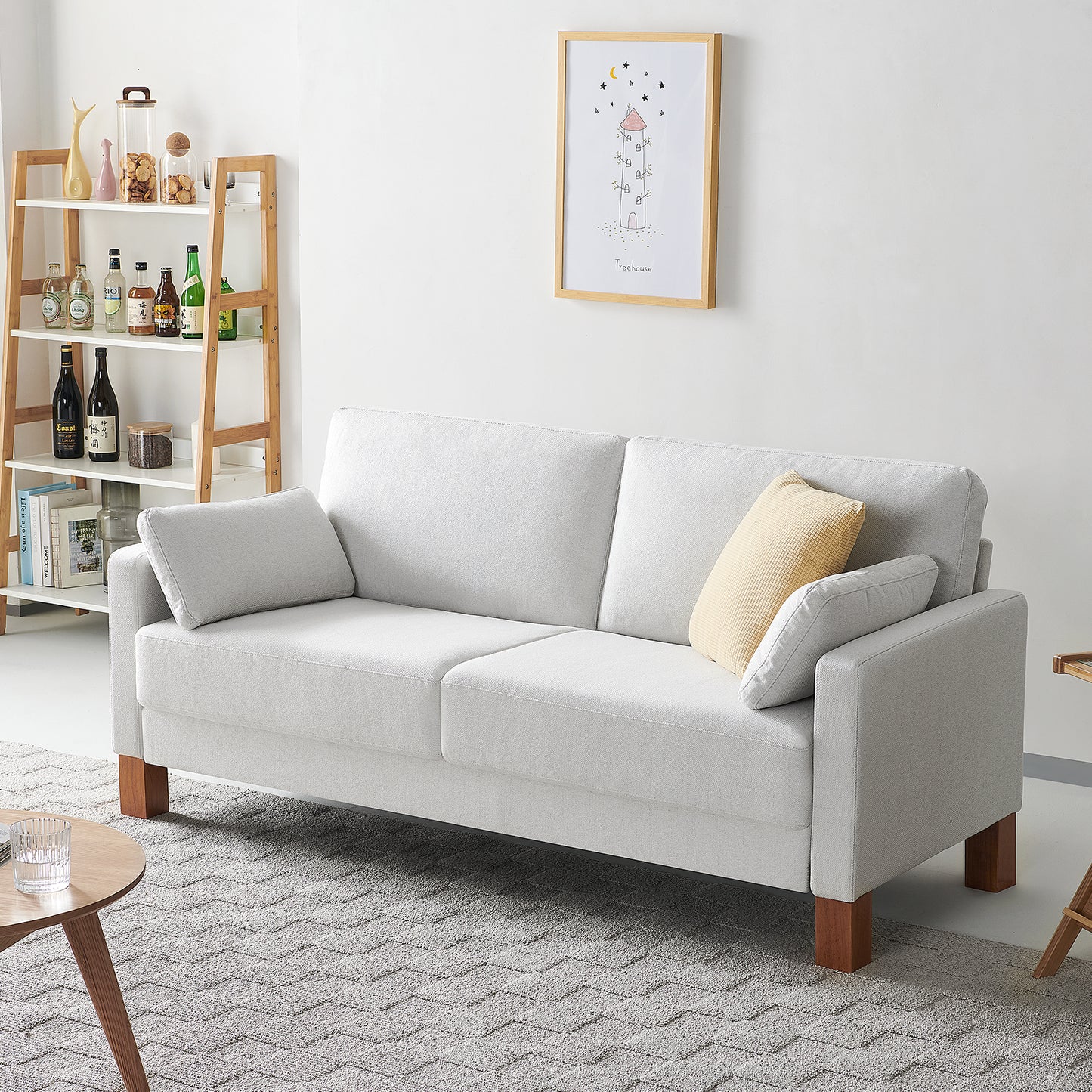 Atopston 66'' Fabric Living Room Couch for compact apartment, White