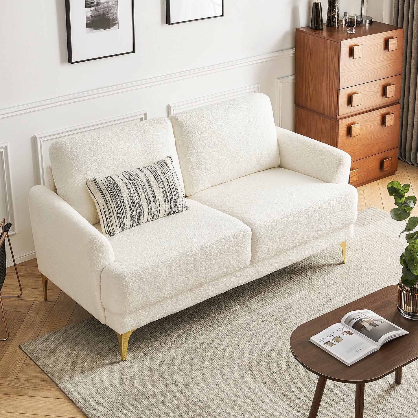 Atopston 63" Boucle Loveseat Sofa for Living Room Apartment, White Bouclé