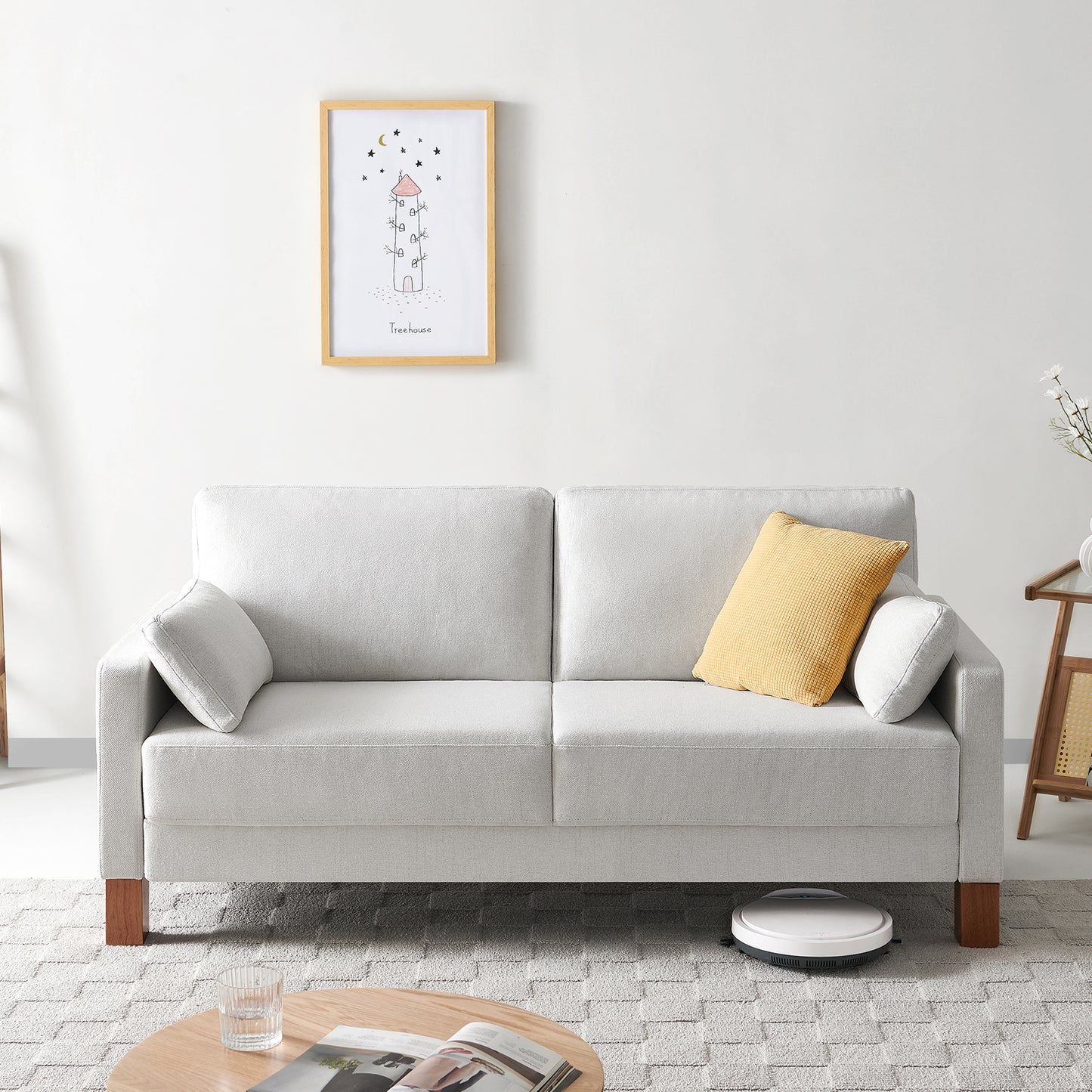 Atopston 66'' Fabric Living Room Couch for compact apartment, White