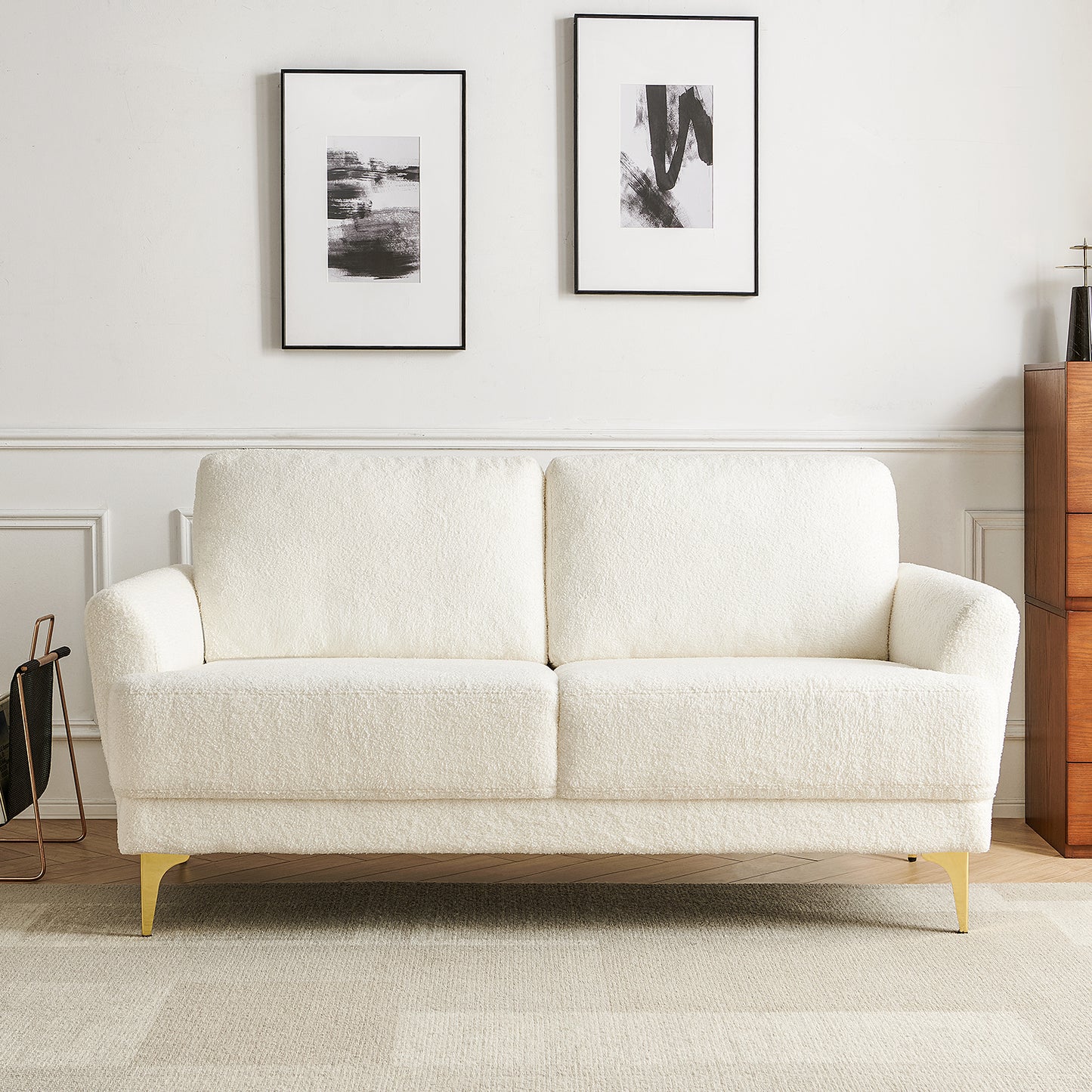 Atopston 63" Boucle Loveseat Sofa for Living Room Apartment, White Bouclé