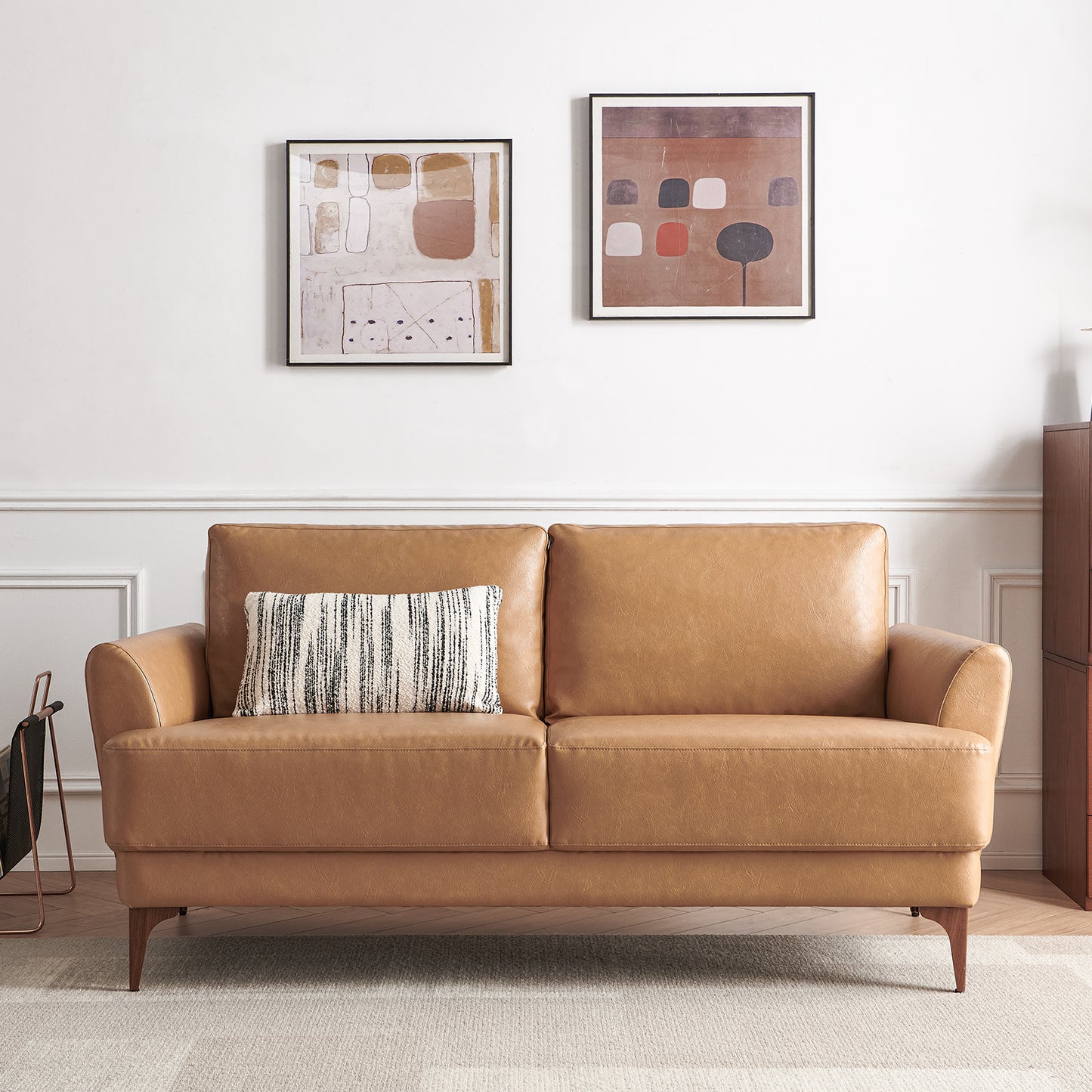 Atopston 63" Faux Leather Loveseat Sofa for Living Room Apartment, Tan Leather