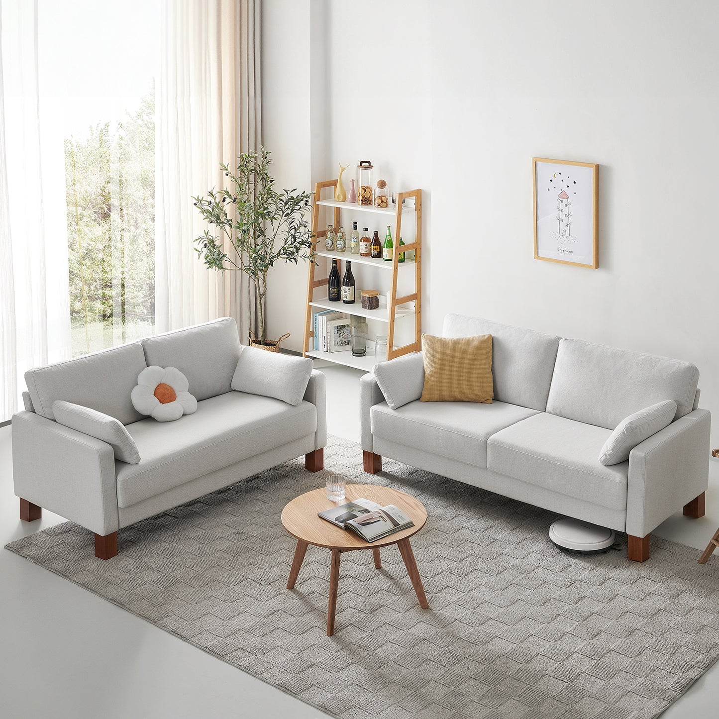 Atopston 56'' Fabric Living Room Couch for compact apartment, White