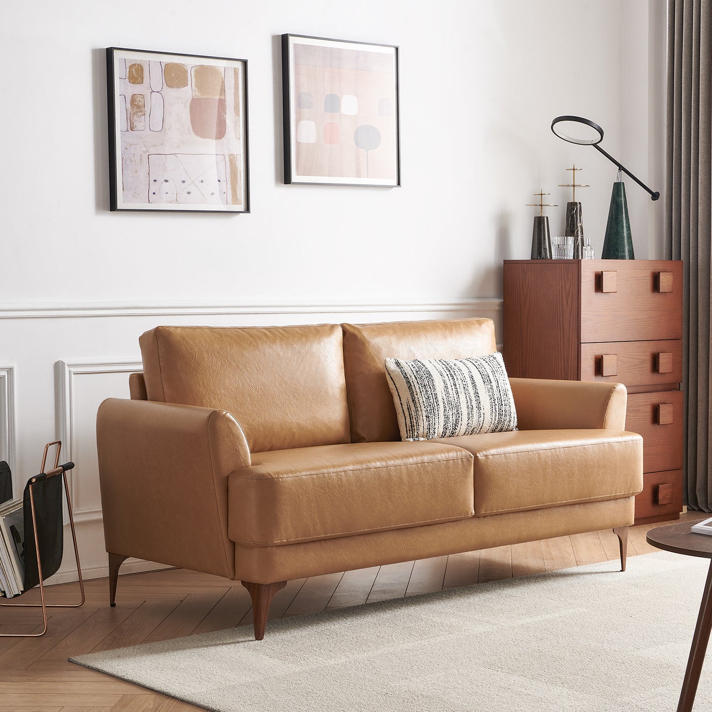 Atopston 63" Faux Leather Loveseat Sofa for Living Room Apartment, Tan Leather