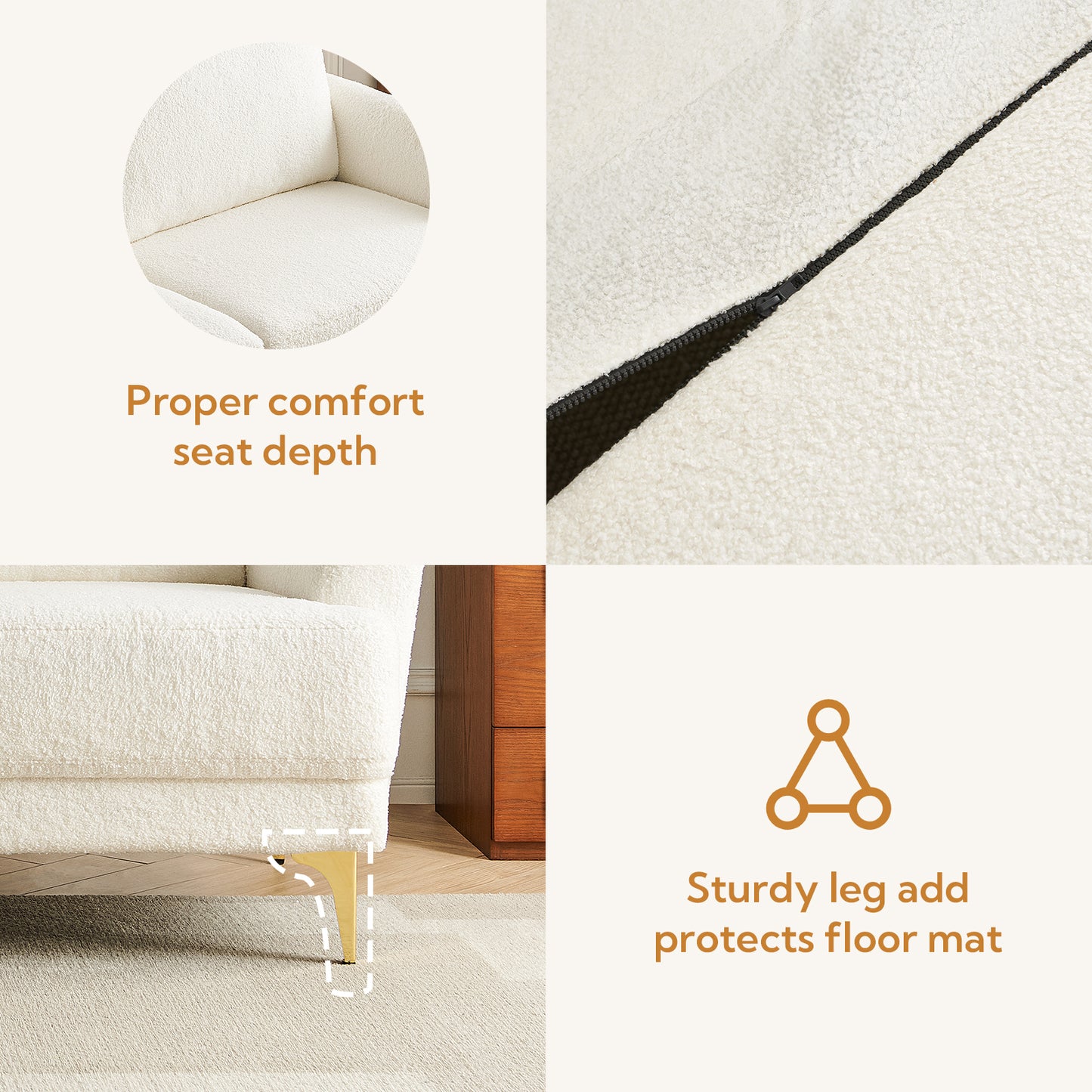 Atopston 63" Boucle Loveseat Sofa for Living Room Apartment, White Bouclé