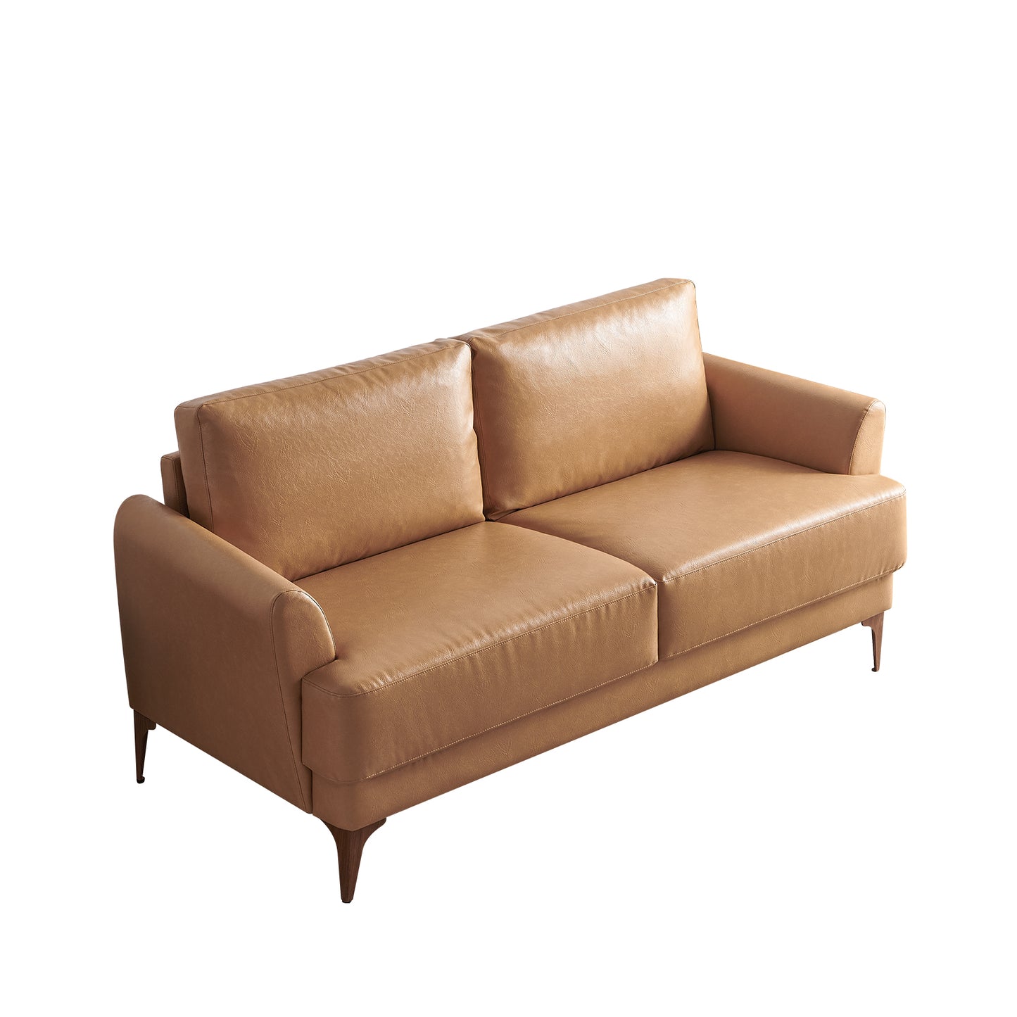 Atopston 63" Faux Leather Loveseat Sofa for Living Room Apartment, Tan Leather