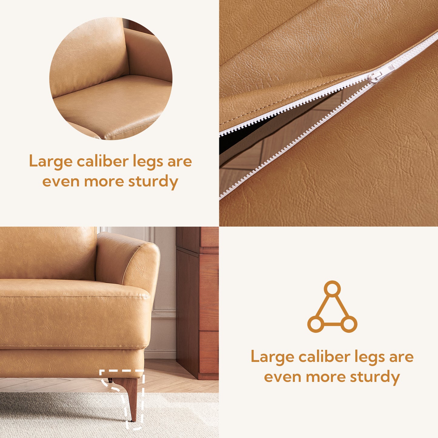 Atopston 63" Faux Leather Loveseat Sofa for Living Room Apartment, Tan Leather