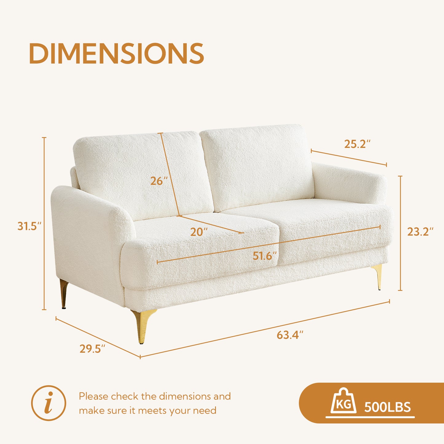 Atopston 63" Boucle Loveseat Sofa for Living Room Apartment, White Bouclé