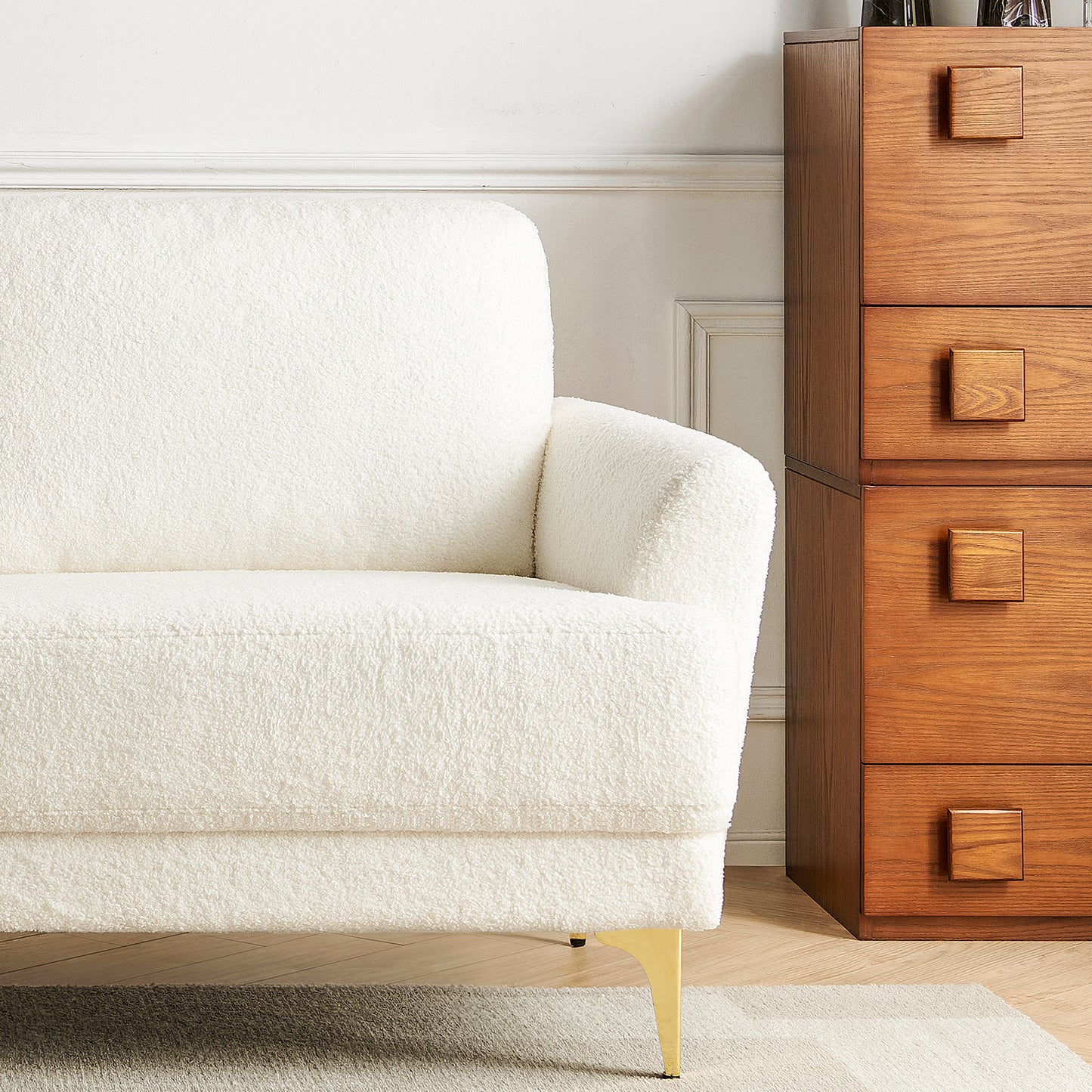 Atopston 63" Boucle Loveseat Sofa for Living Room Apartment, White Bouclé