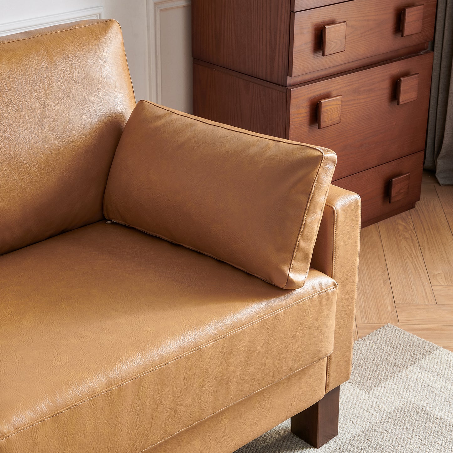 Atopston 56'' Faux Leather Couch for compact apartment and office, Tan
