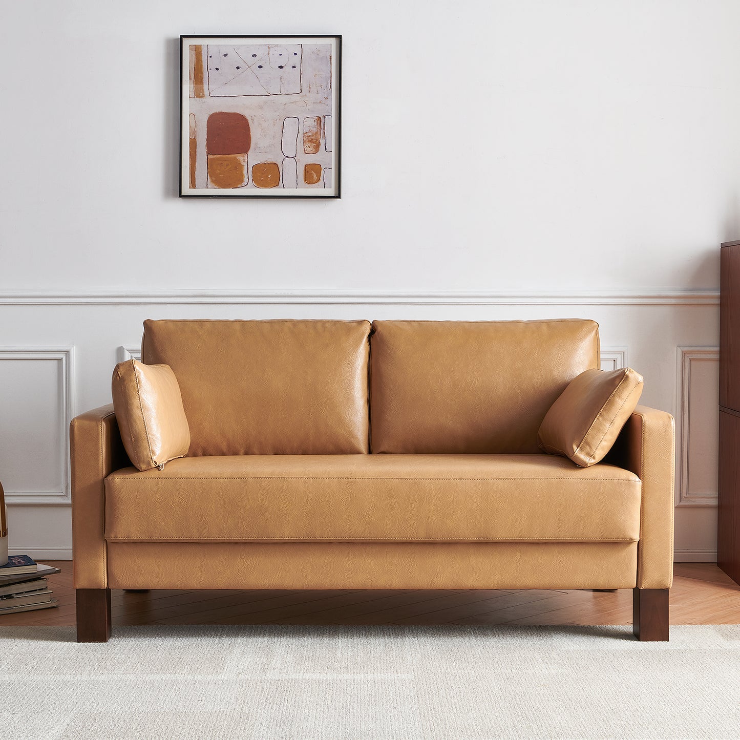 Atopston 56'' Faux Leather Couch for compact apartment and office, Tan