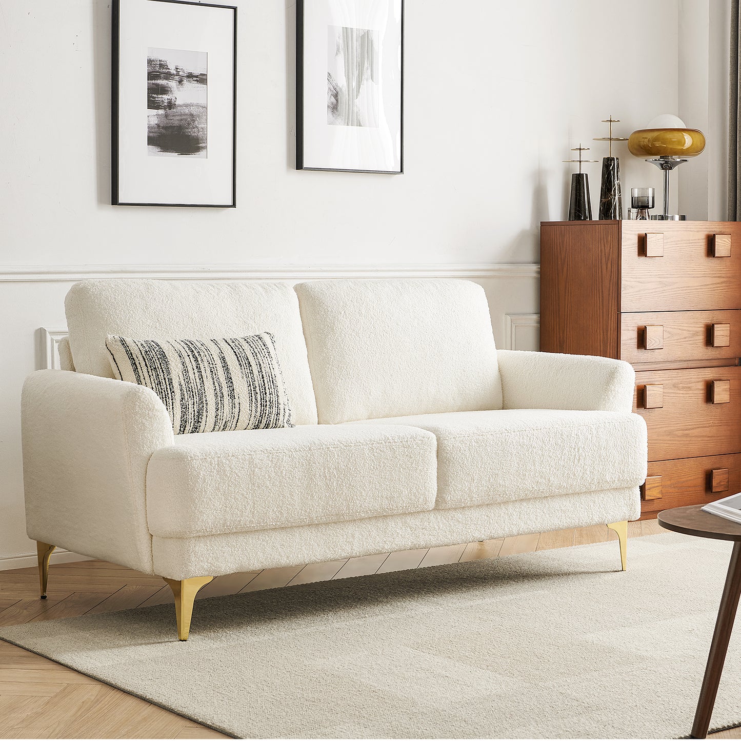 Atopston 63" Boucle Loveseat Sofa for Living Room Apartment, White Bouclé