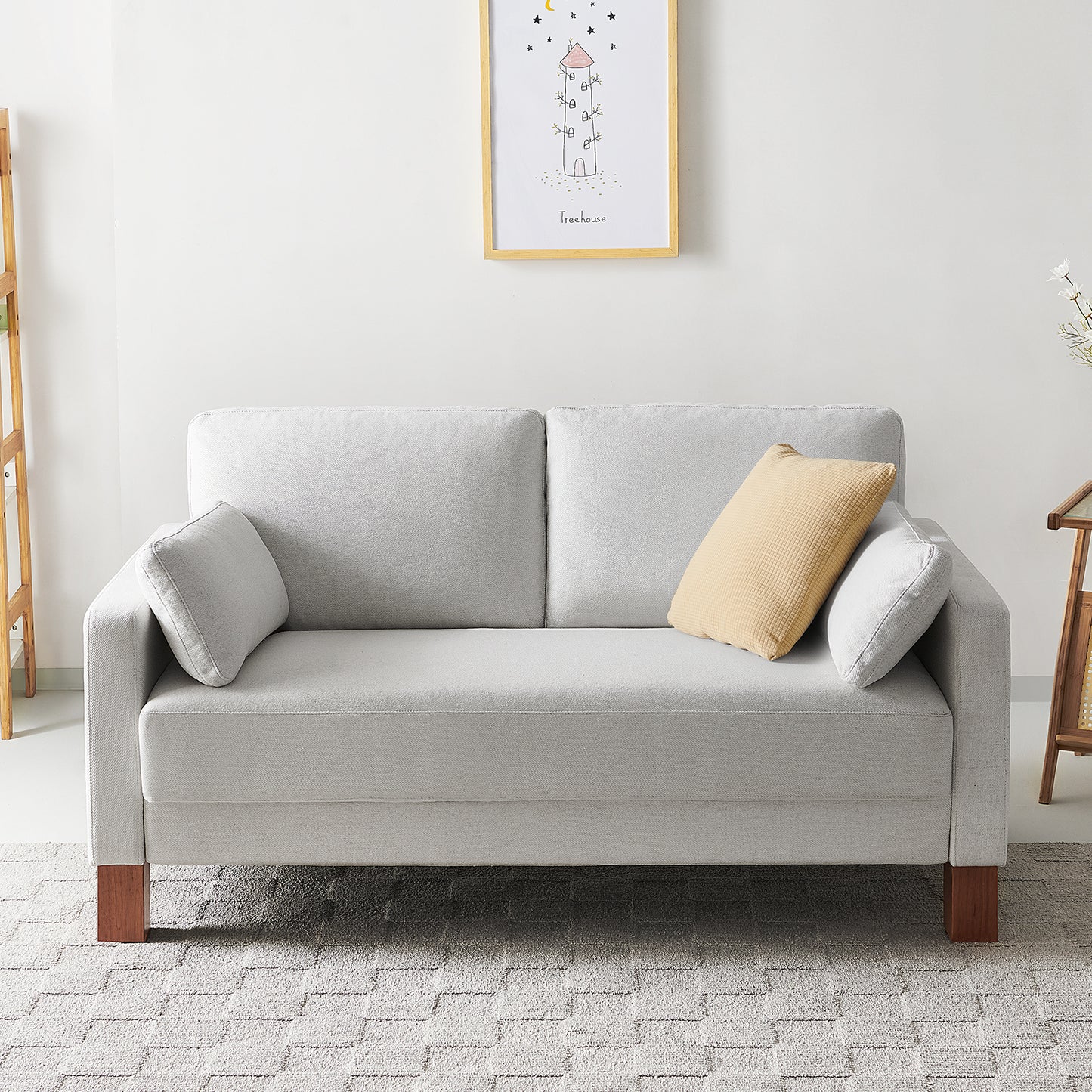 Atopston 56'' Fabric Living Room Couch for compact apartment, White