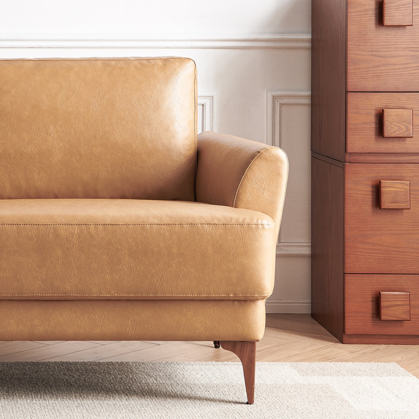 Atopston 63" Faux Leather Loveseat Sofa for Living Room Apartment, Tan Leather