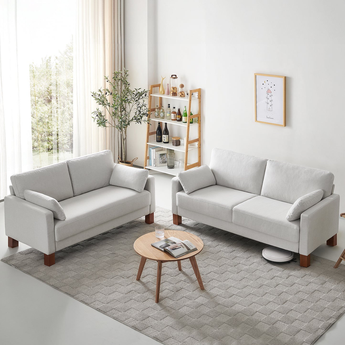 Atopston 66'' Fabric Living Room Couch for compact apartment, White