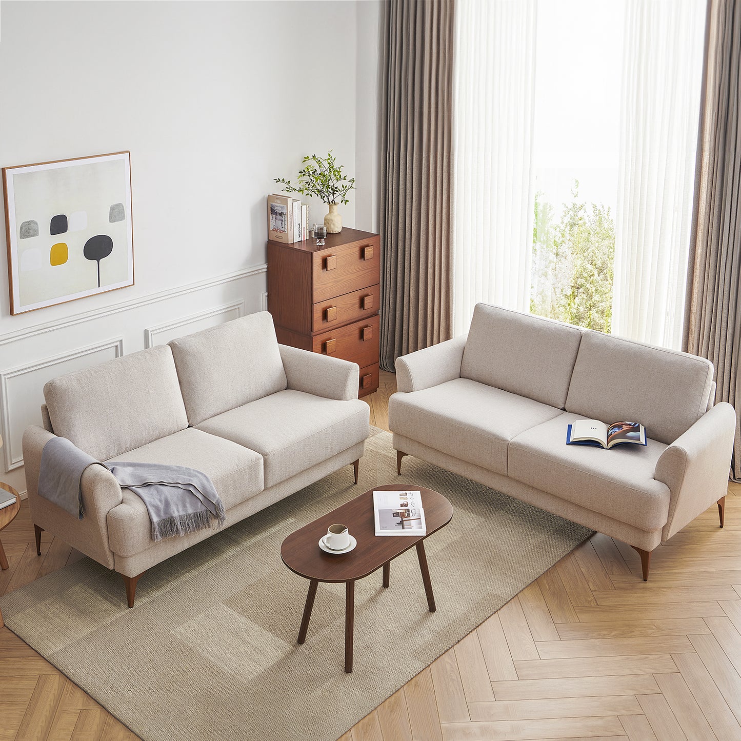 Atopston 63" Fabric Loveseat Sofa for Living Room Apartment, Beige Linen