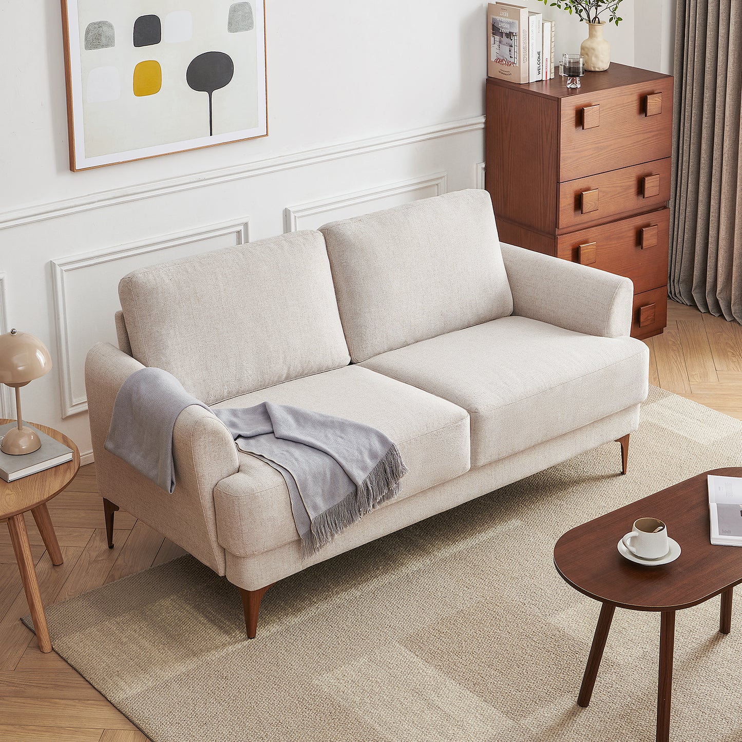 Atopston 63" Fabric Loveseat Sofa for Living Room Apartment, Beige Linen