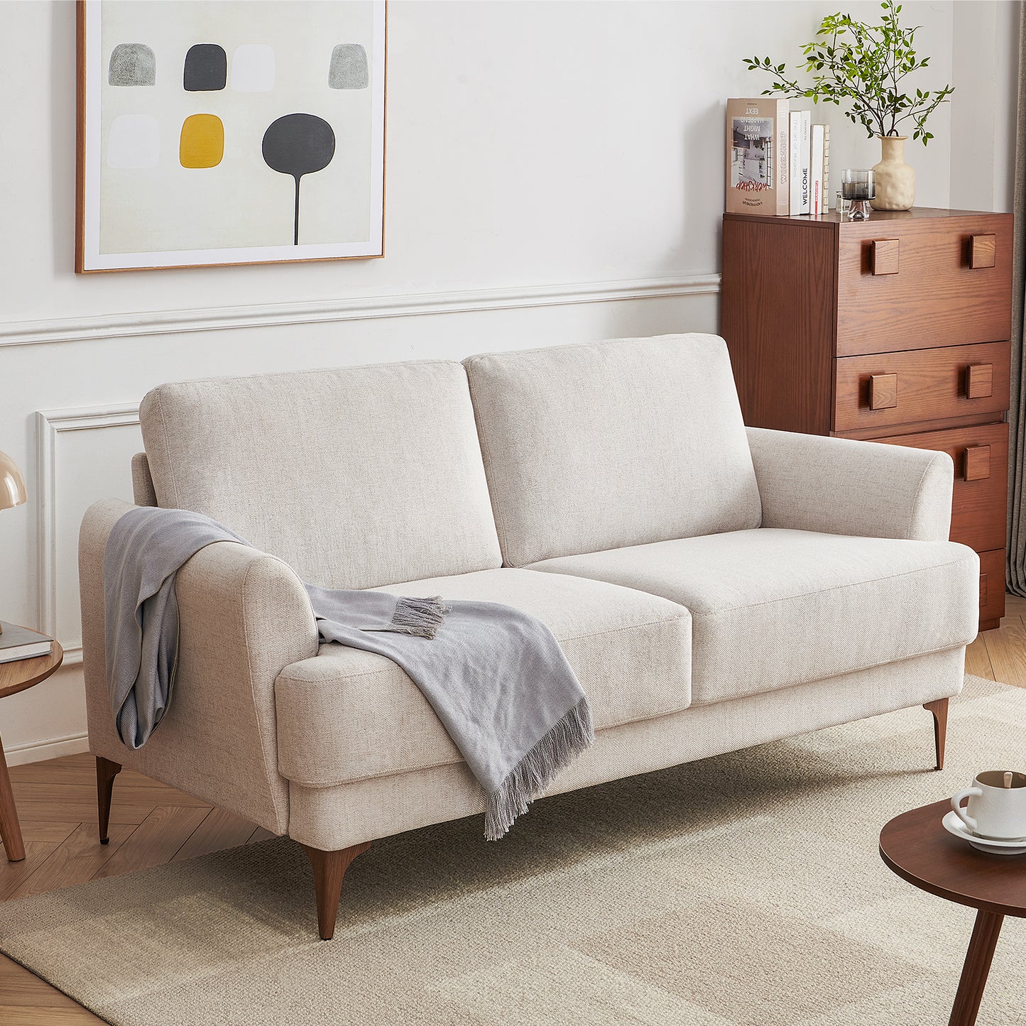 Atopston 63" Fabric Loveseat Sofa for Living Room Apartment, Beige Linen