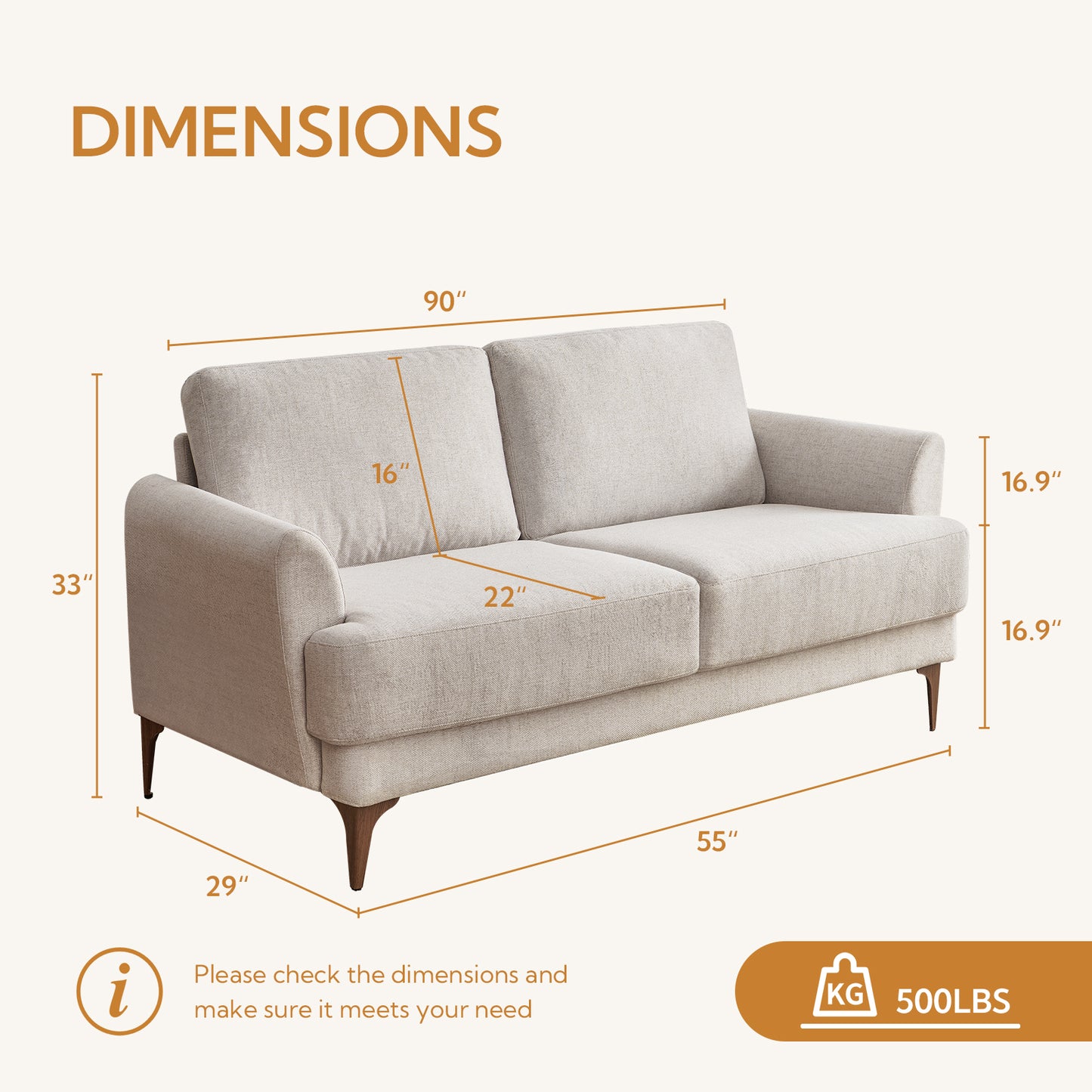 Atopston 63" Fabric Loveseat Sofa for Living Room Apartment, Beige Linen